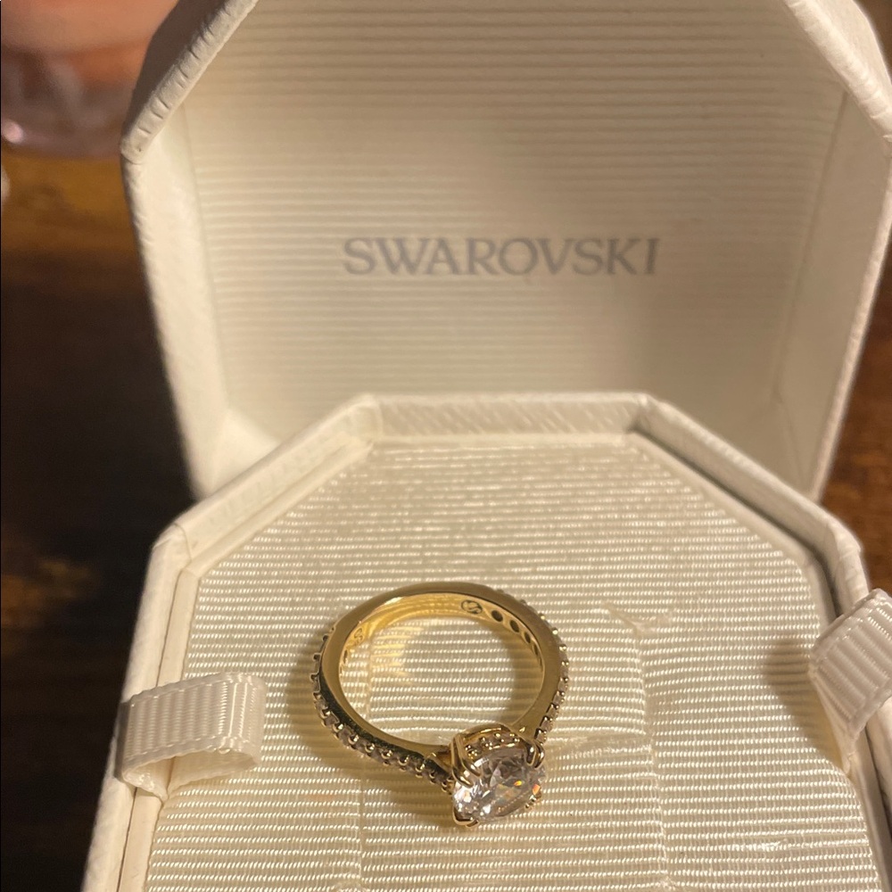 Swarovski Gold-Tone Ring with Sparkling Crystal - Picture 3 of 8
